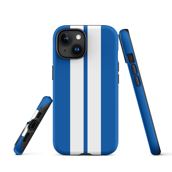 Coque iPhone antichoc bandes Racing Bleu Blanc
