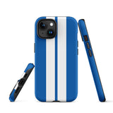Coque iPhone antichoc bandes Racing Bleu Blanc