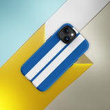 Coque iPhone antichoc bandes Racing Bleu Blanc