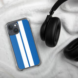 Coque iPhone transparente bandes Racing Bleu Blanc